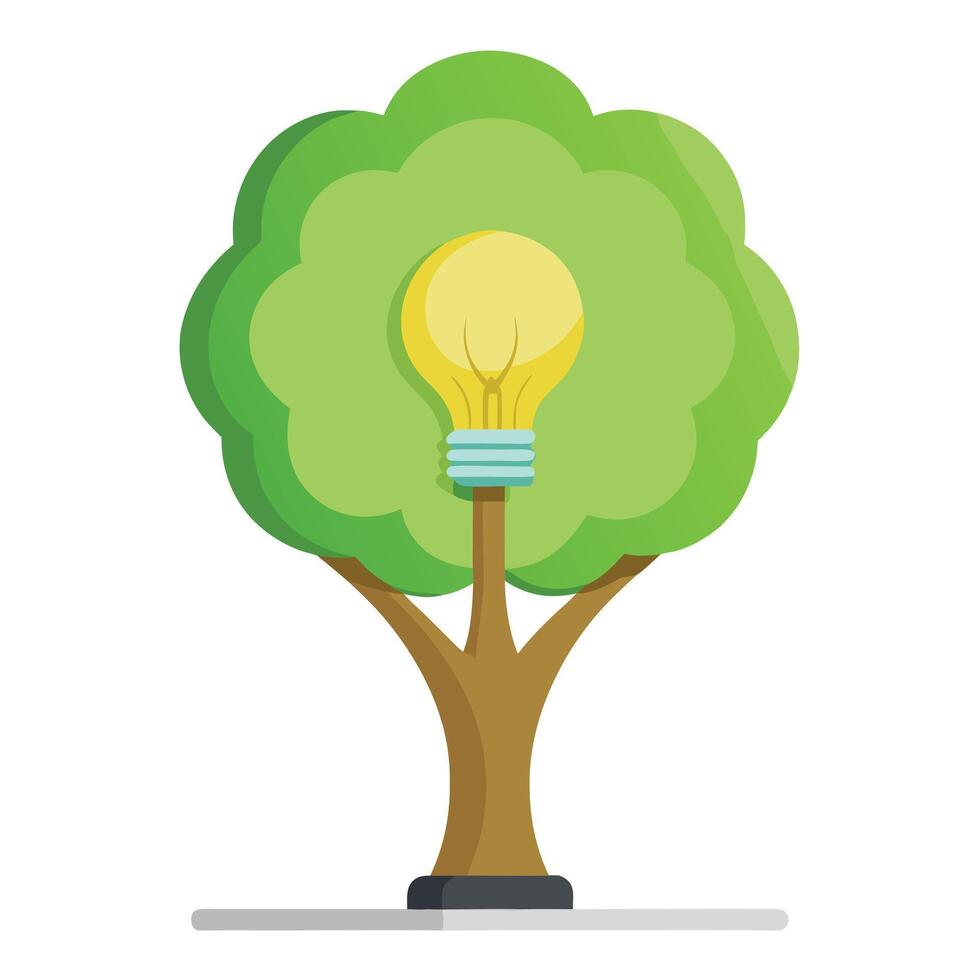 Inspirational tree illustration with leaves forming a lightbulb shape representing bright ideas and innovation vector
