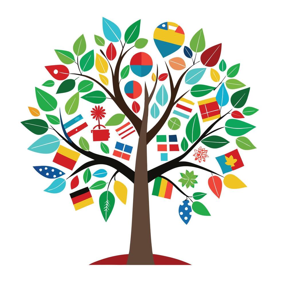 National tree design featuring leaves shaped like a country flag conveying themes of patriotism and identity vector