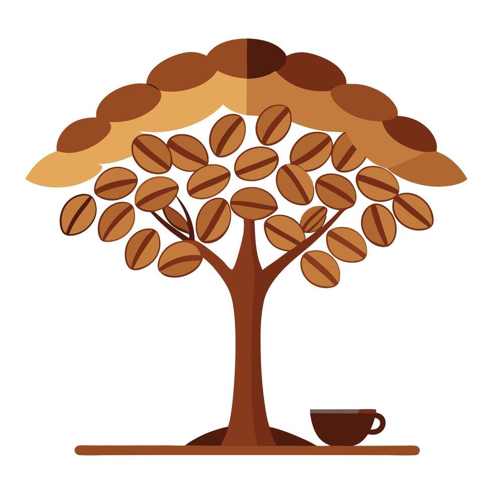 Caffeinated tree design featuring leaves made of coffee beans conveying themes of energy and aroma vector