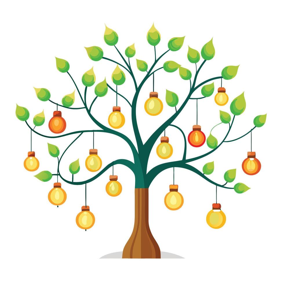 Innovative tree design featuring light bulb fruits conveying themes of ideas and creativity vector