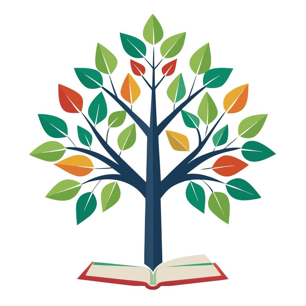 Knowledgeable tree illustration with leaves shaped like books representing education vector