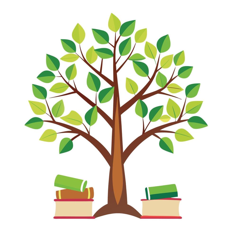 Scholarly tree design featuring leaves shaped like books conveying themes of education and wisdom vector
