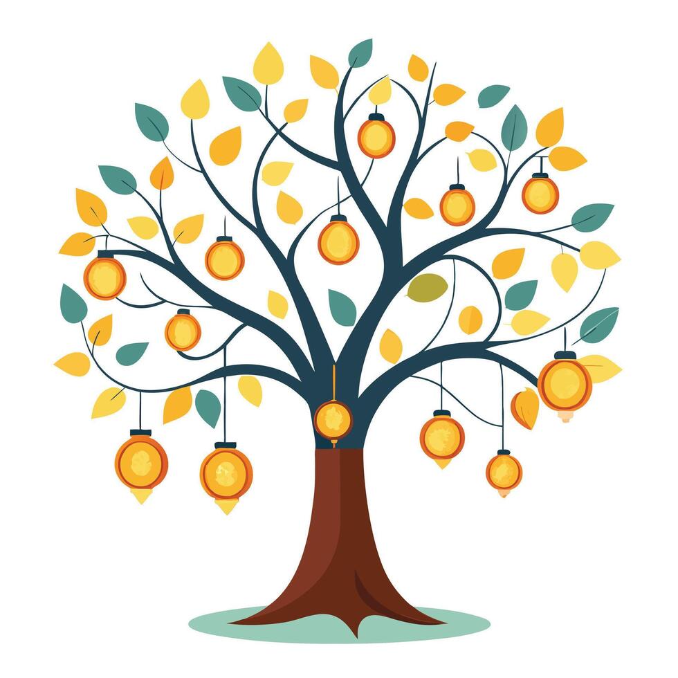 Creative tree artwork with light bulb fruits symbolizing bright ideas and problem-solving vector