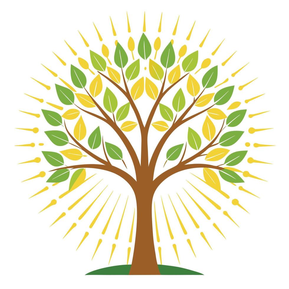 Shining tree artwork with light rays as leaves symbolizing brightness and vibrant energy vector