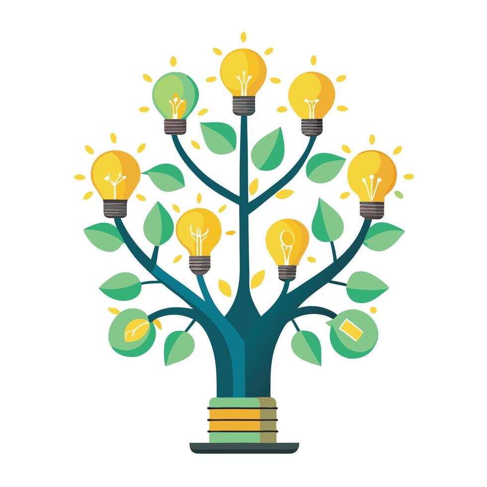 Inventive tree design featuring light bulb leaves generated to convey themes of creativity vector