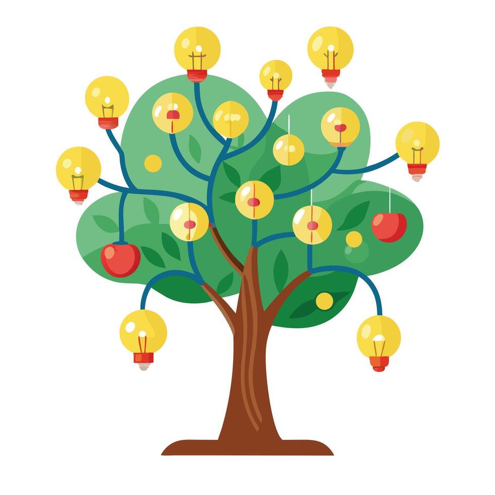 Bright idea tree artwork with light bulbs as fruit designed to symbolize solutions vector