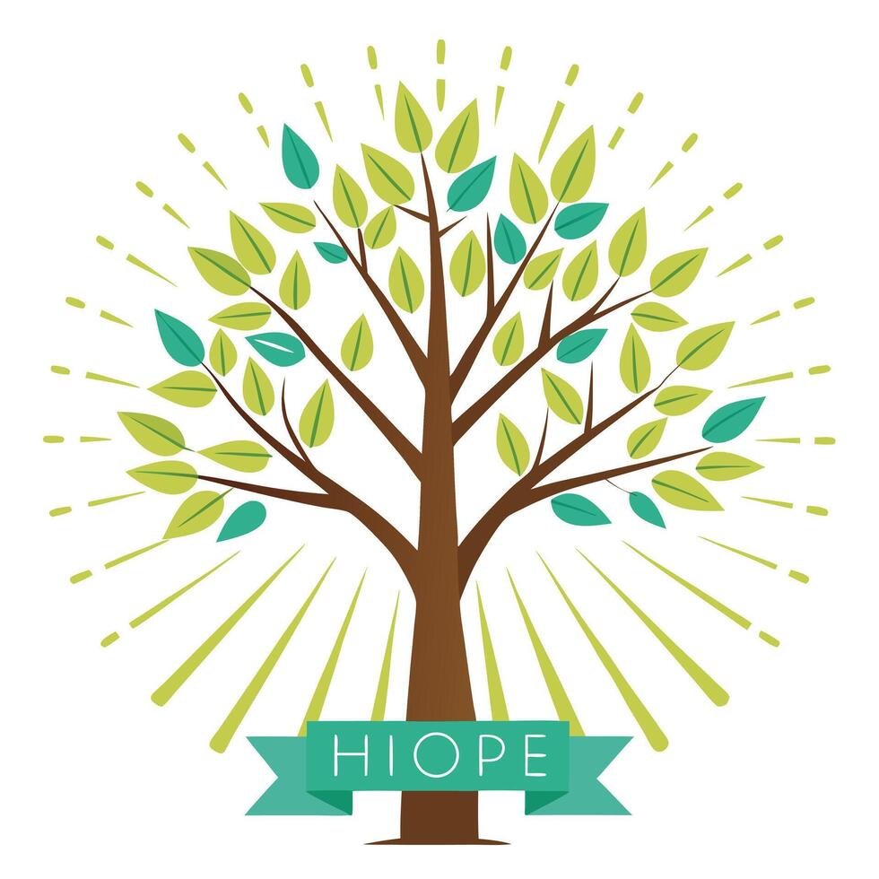 Radiant tree illustration with light rays as leaves creating a bright and energetic design vector