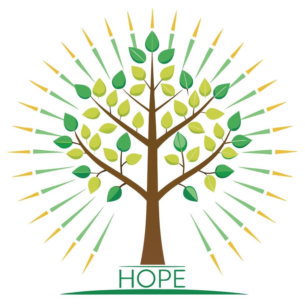 Energetic tree illustration with light rays as leaves representing radiance and bright energy vector