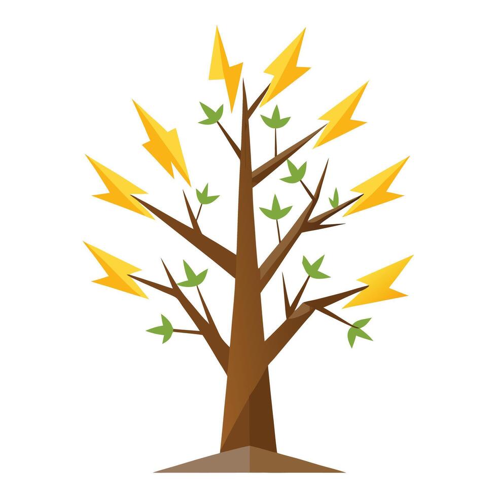 Powerful tree illustration with lightning bolts as leaves representing energy and force vector