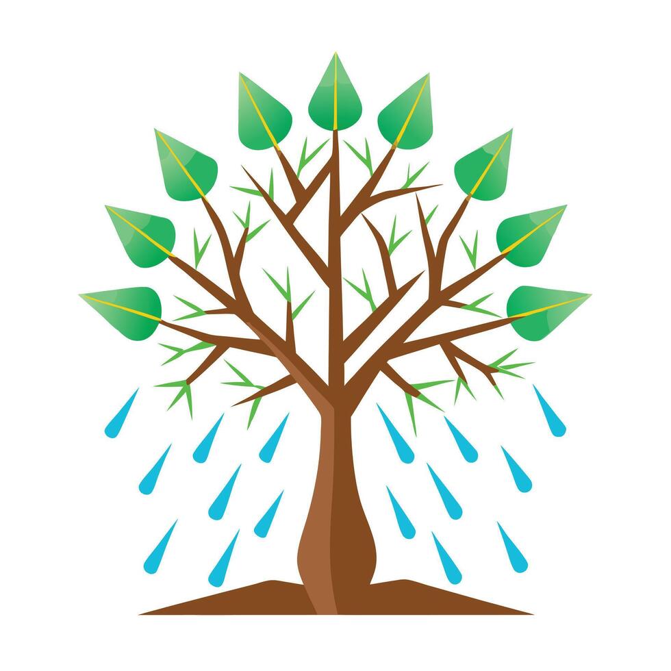 Striking tree artwork with lightning branches and water drop roots symbolizing electrical energy and life source vector