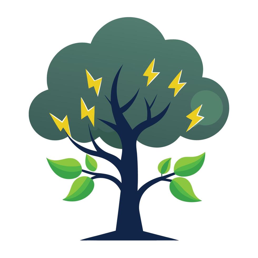 Intense tree artwork with lightning storm leaves symbolizing nature's power and dramatic weather vector