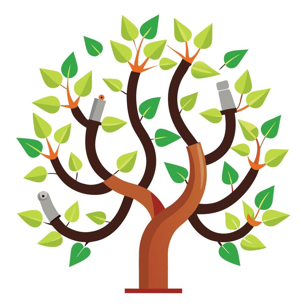 Unique tree design featuring magnet shaped branches attracting various metallic objects vector