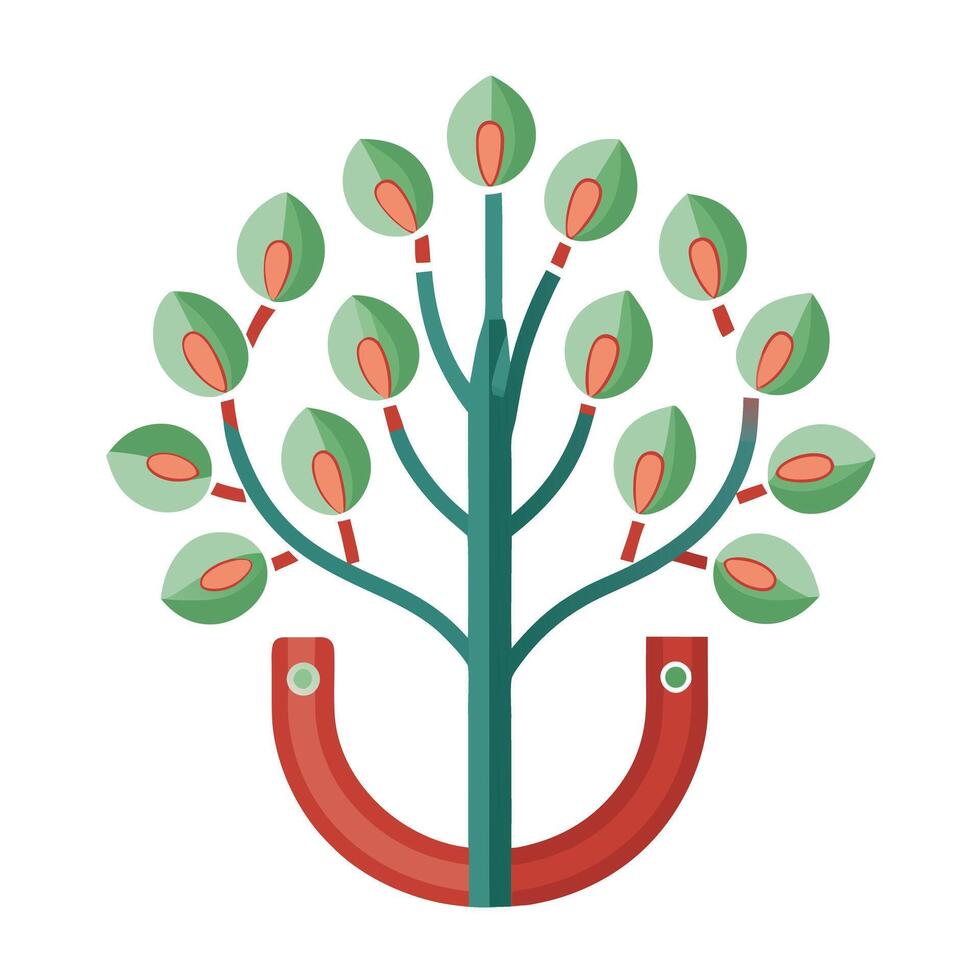 Conceptual tree graphic showcasing magnetic branches drawing in diverse metal components vector