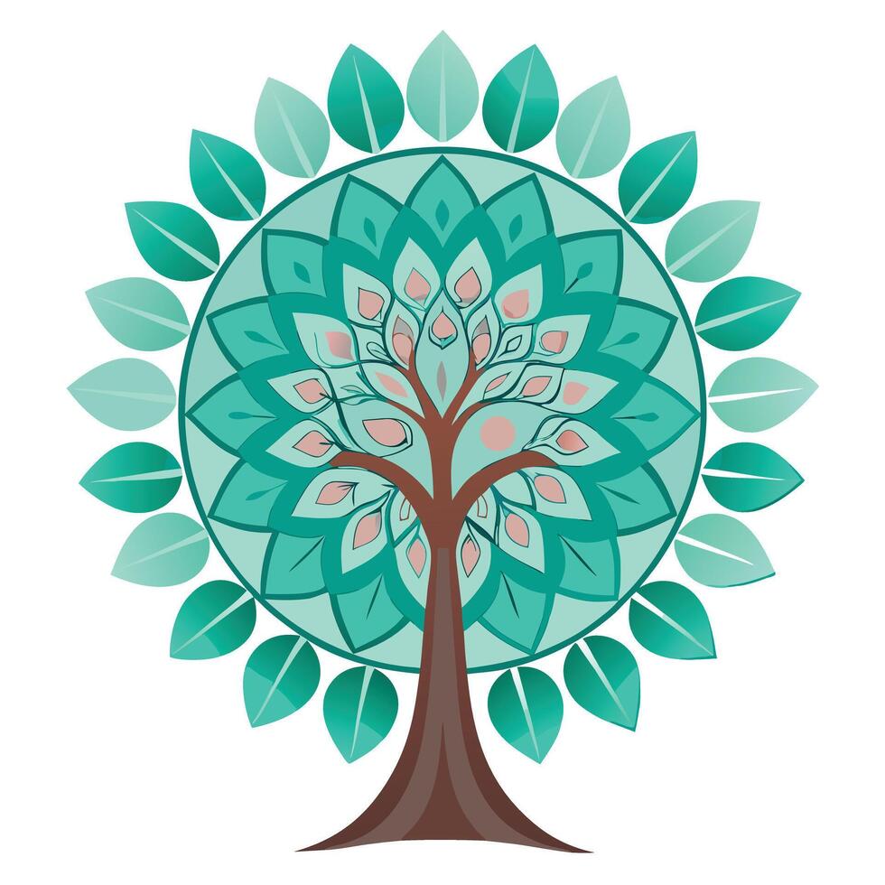 Detailed tree illustration featuring a mandala style circular canopy with elegant designs vector
