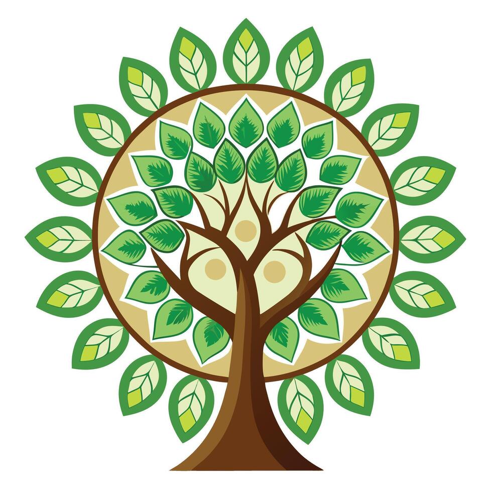 Beautiful tree artwork presenting a circular canopy with a unique mandala influence vector