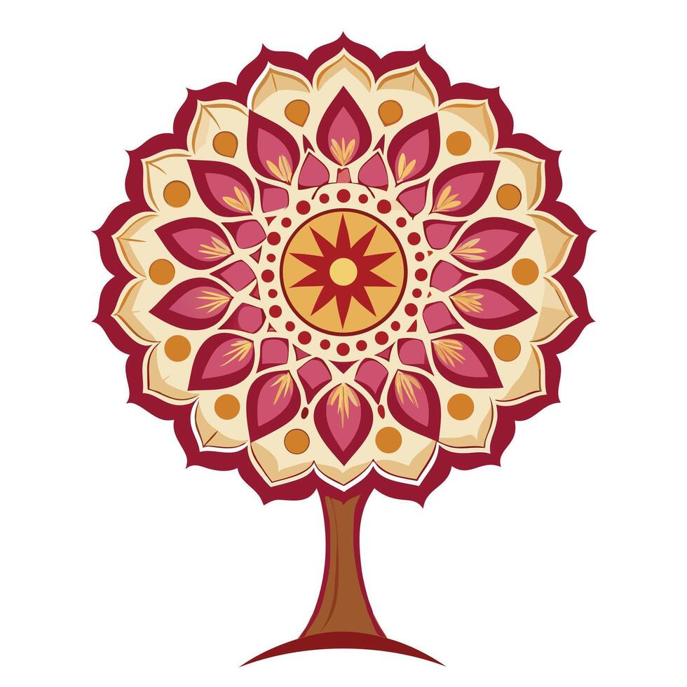 Artistic tree graphic with a circular canopy inspired by the beauty of mandalas vector