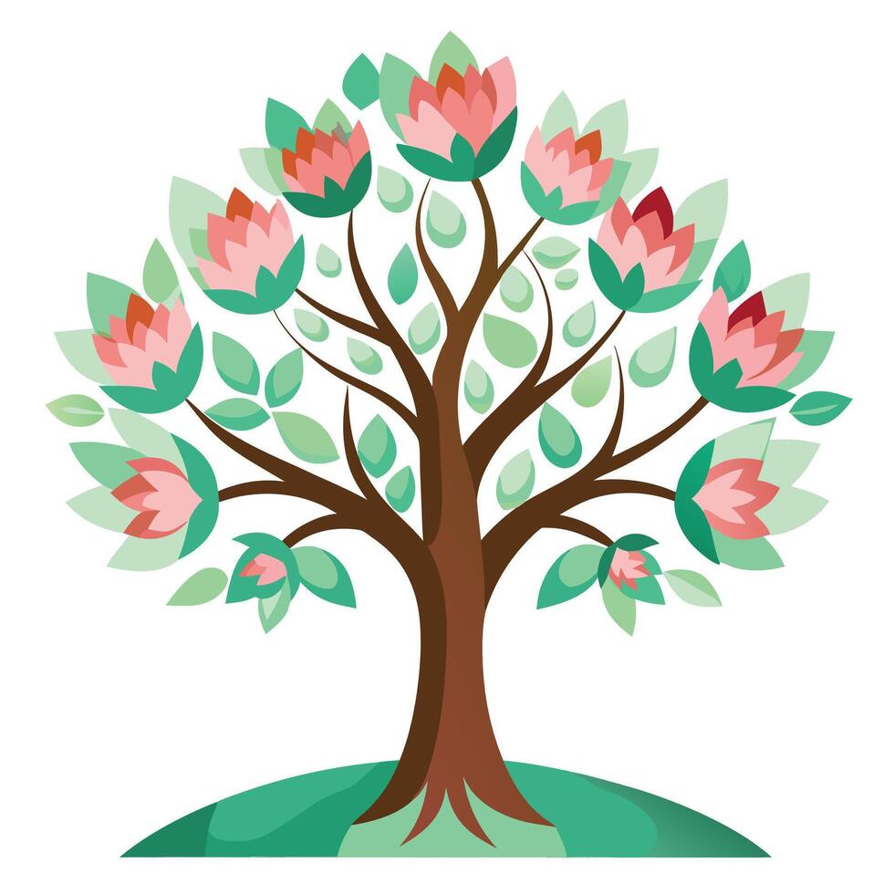 Harmonious tree design with stylized lotus petals as leaves promoting relaxation and balance vector