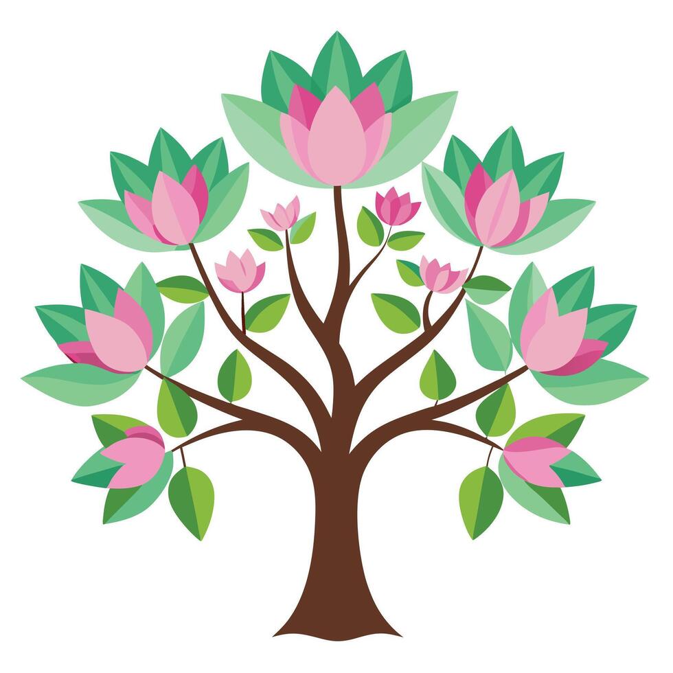 Tranquil tree graphic showcasing lotus blossoms as leaves representing inner peace and calm vector