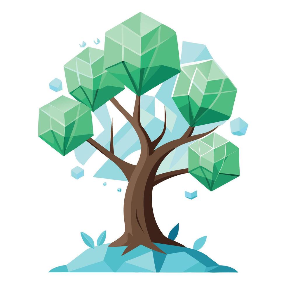Unique tree artwork with imaginative melting ice blocks serving as the foliage elements vector