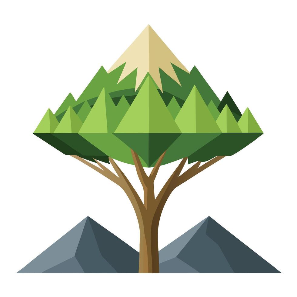 Breathtaking tree graphic showcasing a canopy that blends into a stunning mountain landscape vector