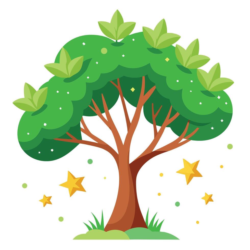 Imaginative tree artwork featuring a spectacular meteor shower in place of traditional leaves vector