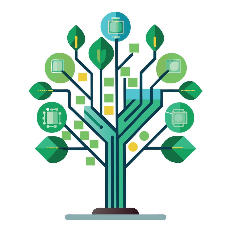 Cybernetic tree design with detailed microchip structures creating the foliage texture vector