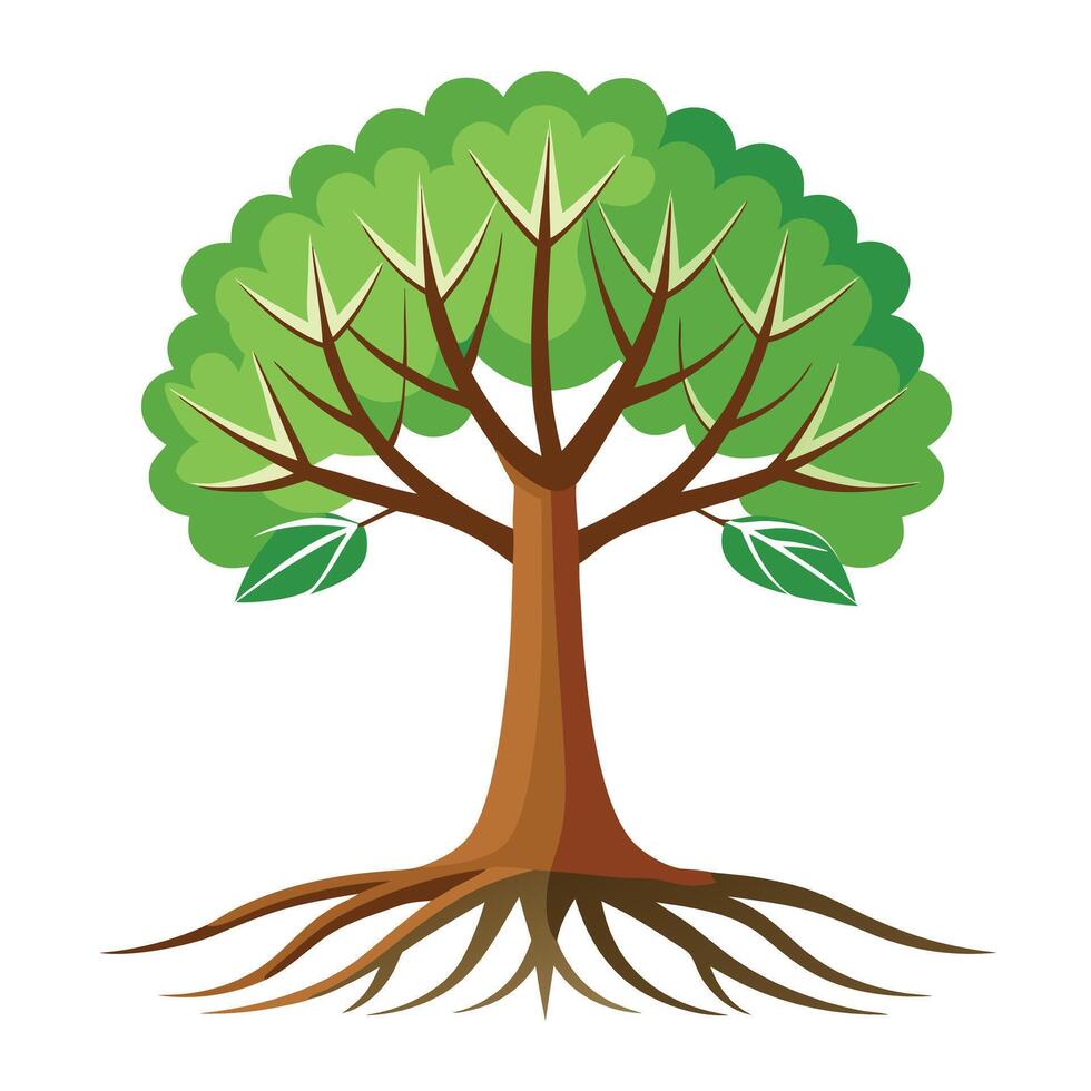 Clean tree artwork with minimal roots in a modern flat style vector