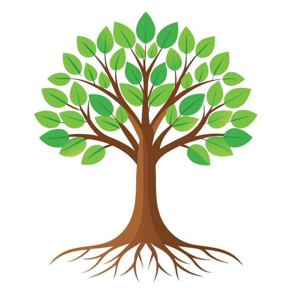 Understated tree illustration with minimal roots in a flat style vector