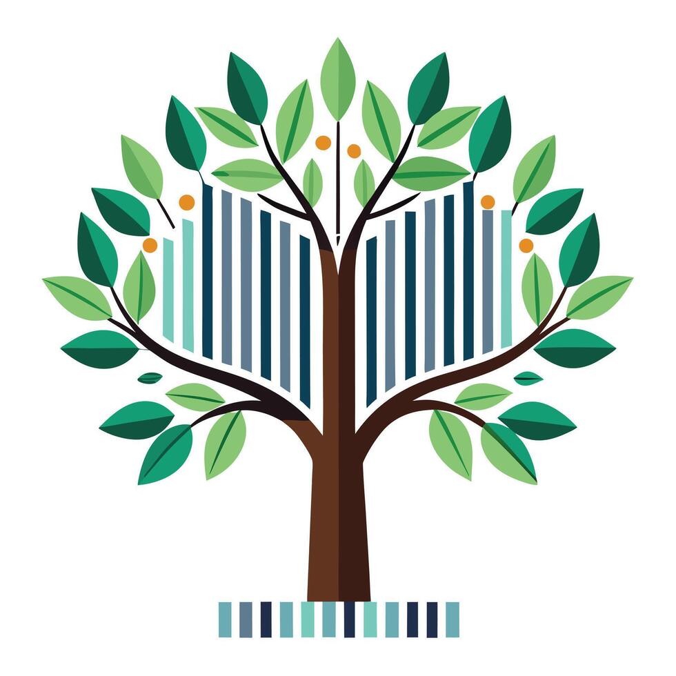 Contemporary tree artwork featuring basic barcode designs creatively used as leaves vector