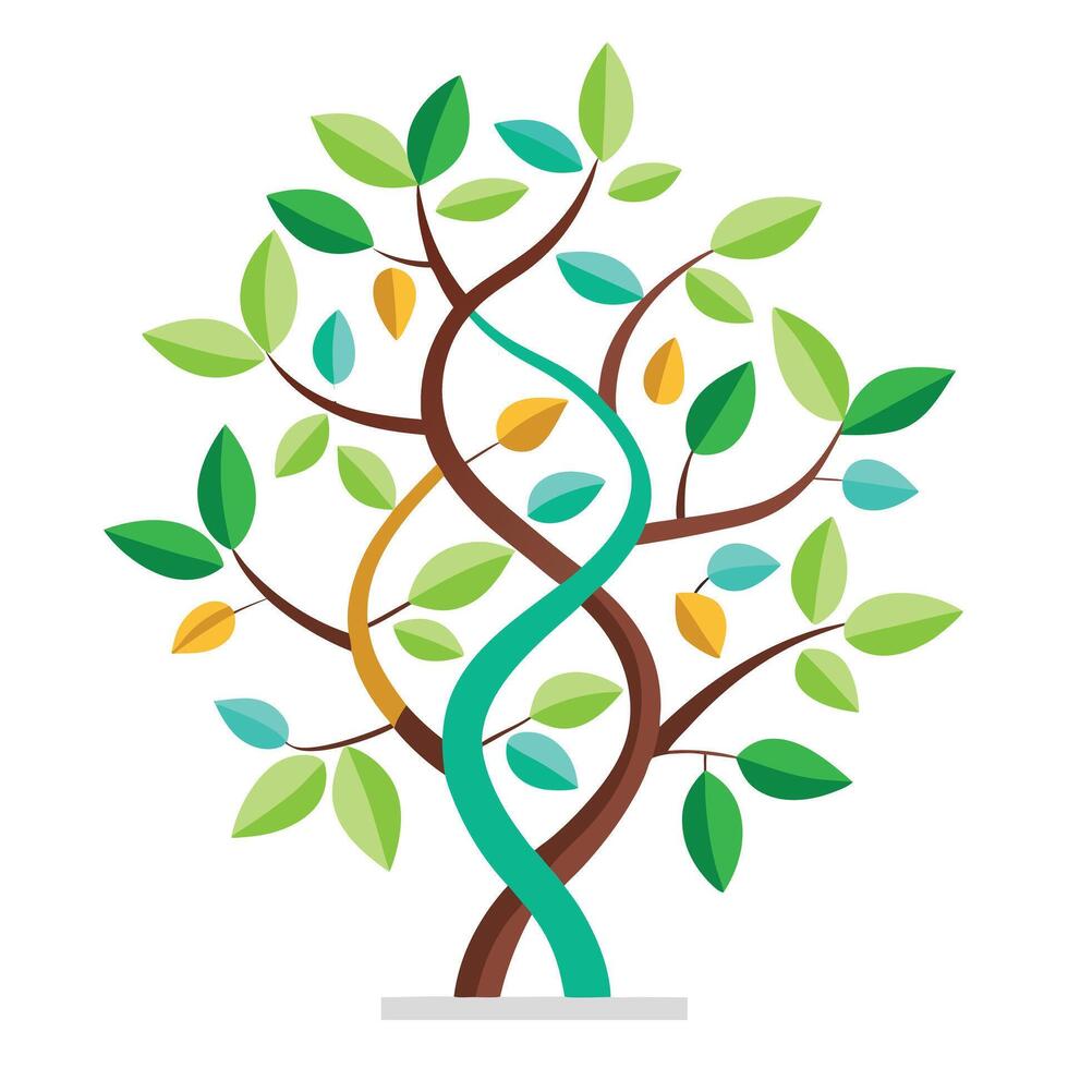 Scientific tree illustration with minimalist dna strand shapes forming the unique leaves vector
