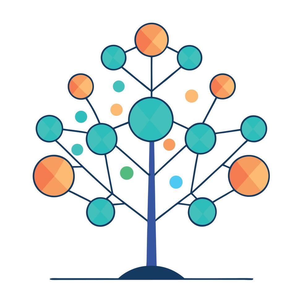 Abstract tree illustration with dot-connected leaves representing a minimalist network concept vector