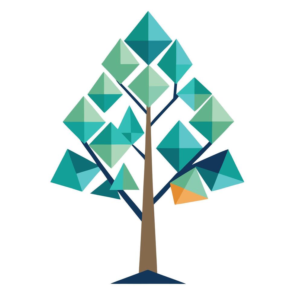Modern tree design with minimalist geometric leaves in a clean and simple style vector