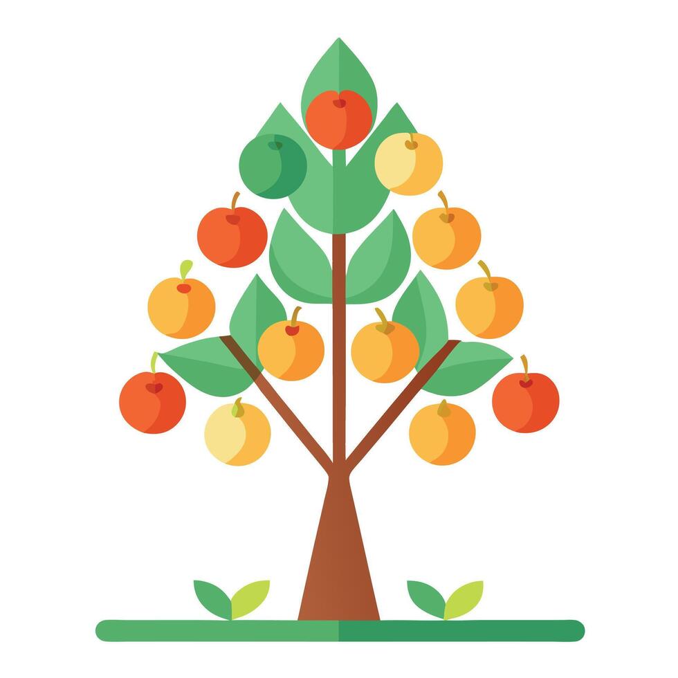 Simple tree illustration with minimalist fruits in a modern flat design vector