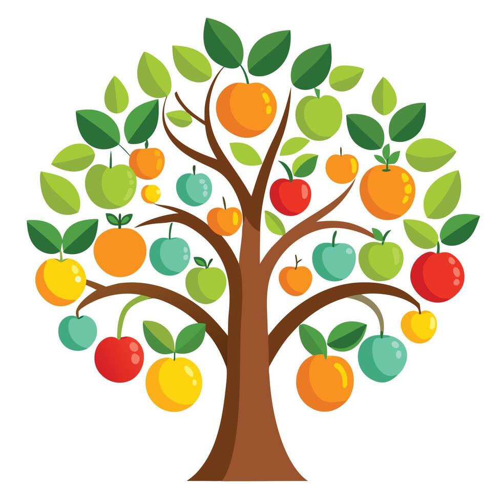 Modern tree artwork with minimalist fruit icons designed in a flat and clean style vector