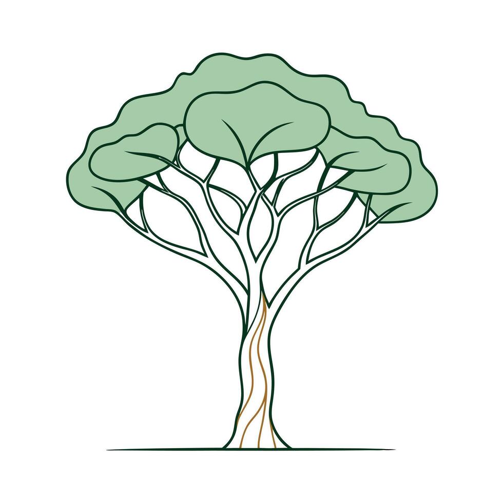 Modern tree artwork in a minimalist one-line art style design vector