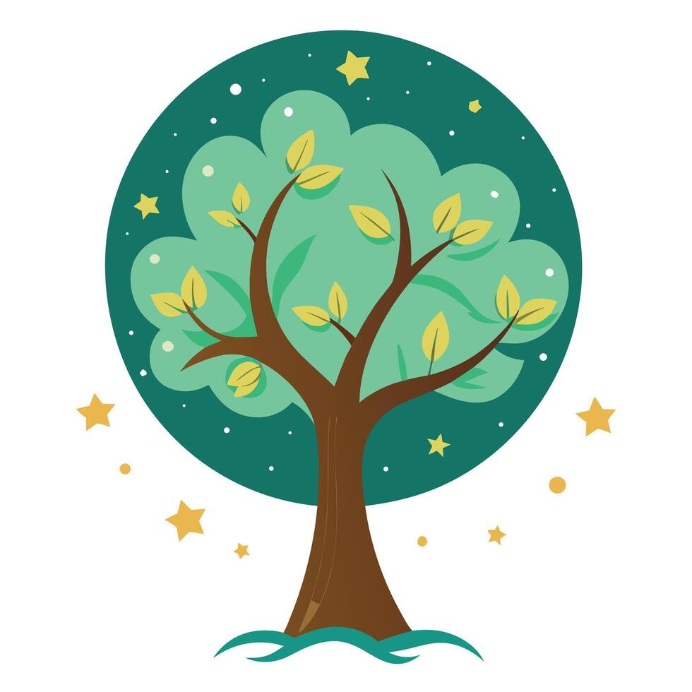 Twilight tree illustration with moon and star leaves generated for a flat design vector