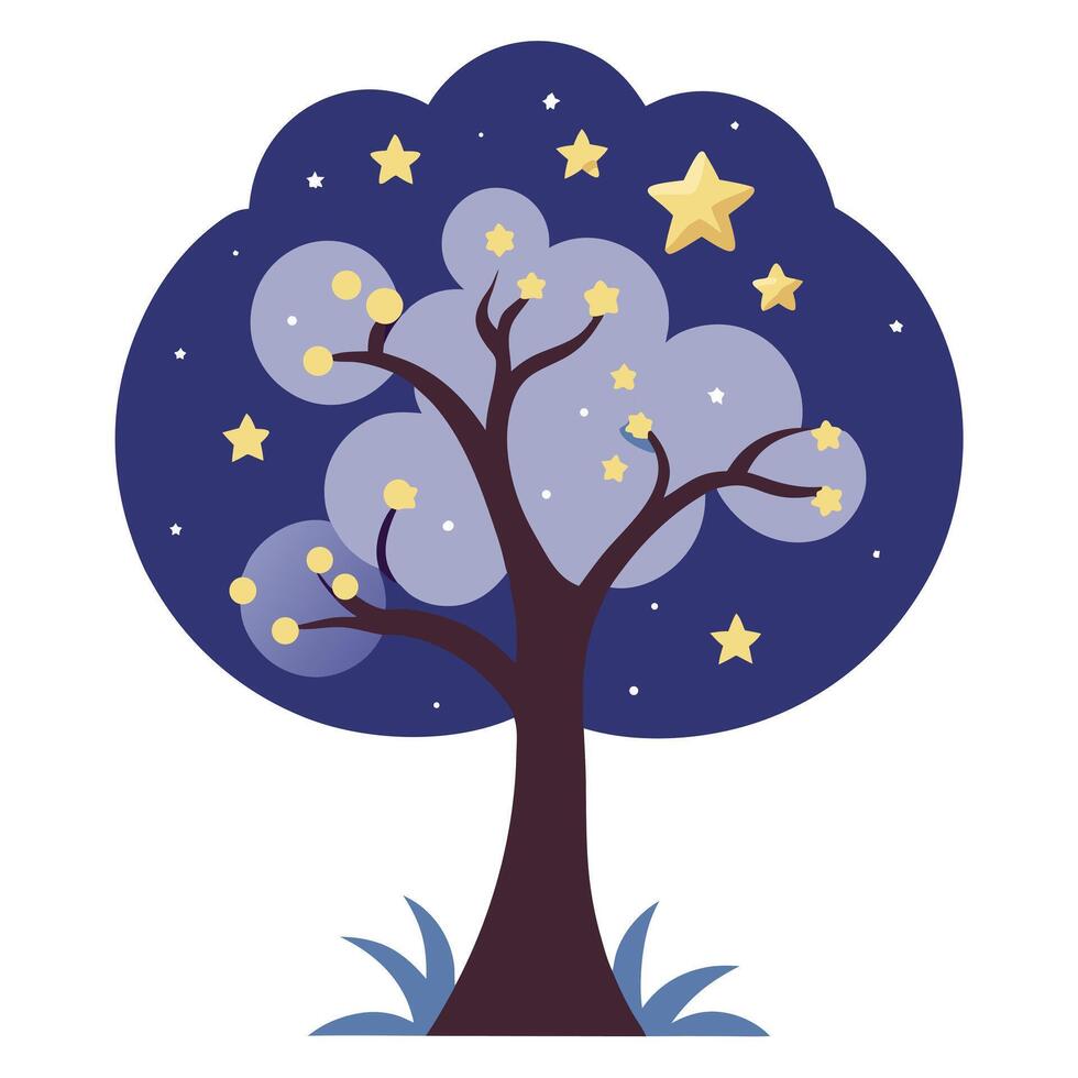 Starlit tree design featuring the moon and stars suspended from the branches at night vector