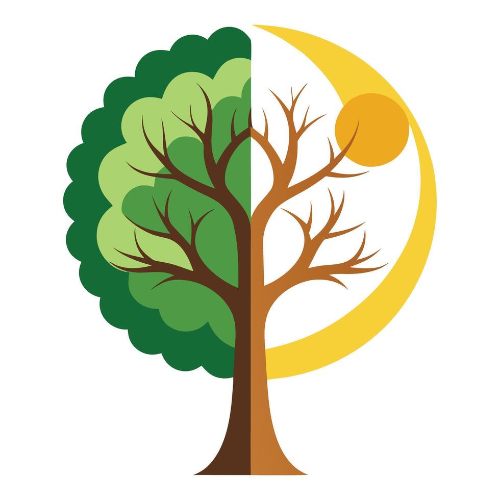Balanced tree design featuring the moon and sun as divided canopy halves vector