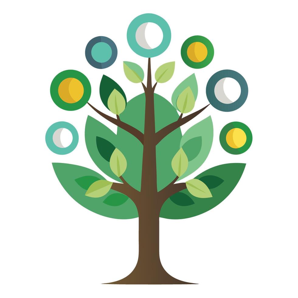 Lunar tree design showcasing the moon's cycle phases creatively arranged as the canopy vector