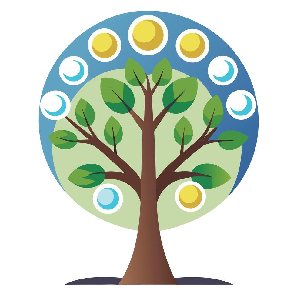 Ethereal tree illustration with the different phases of the moon forming its canopy design vector