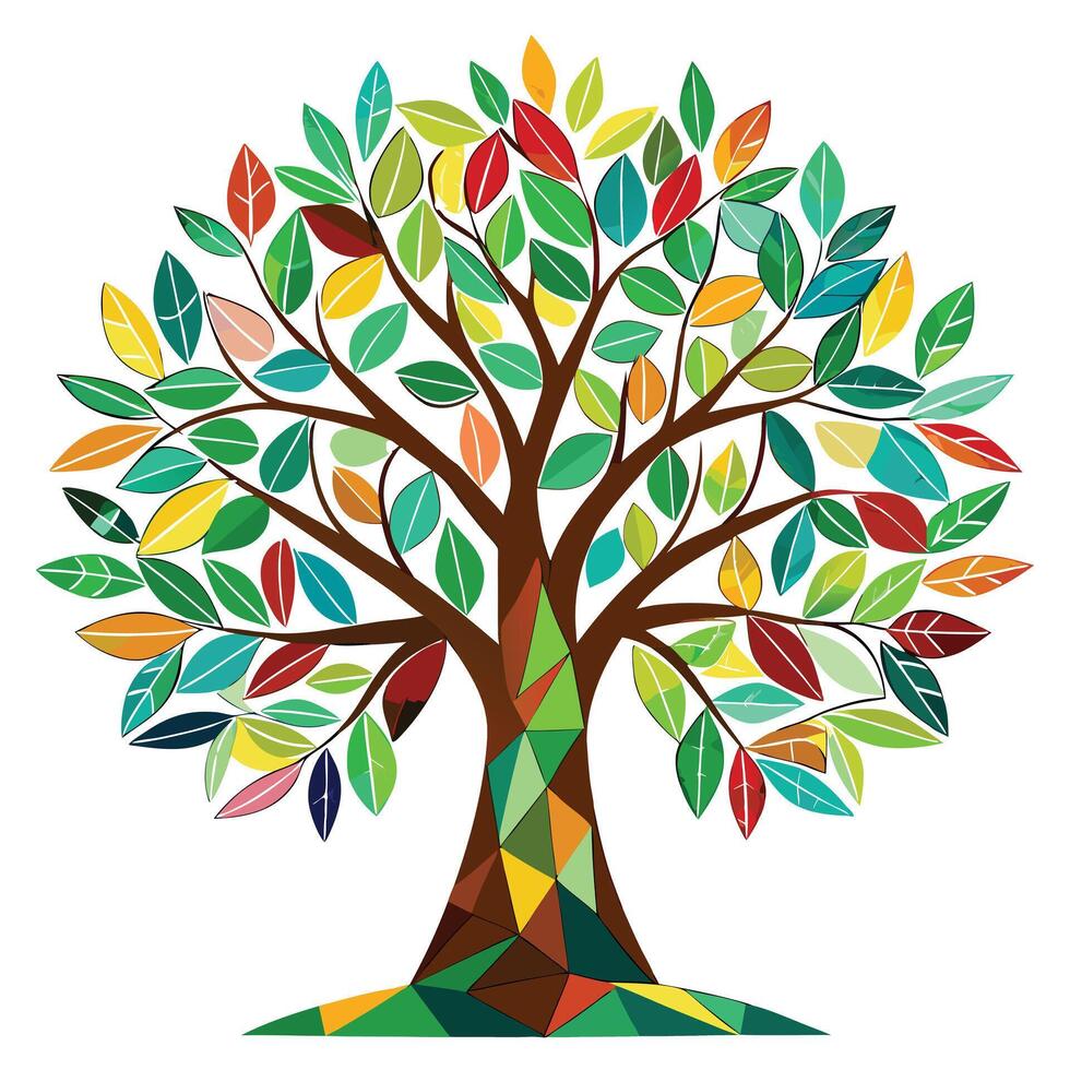 Fragmented tree design with colorful mosaic tiles composing the distinctive leaf elements vector