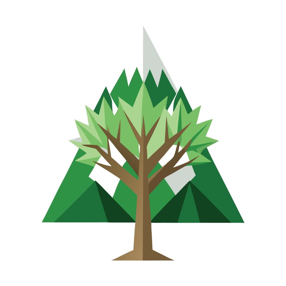 Summit tree artwork featuring towering mountain peaks creatively designed as leaves vector