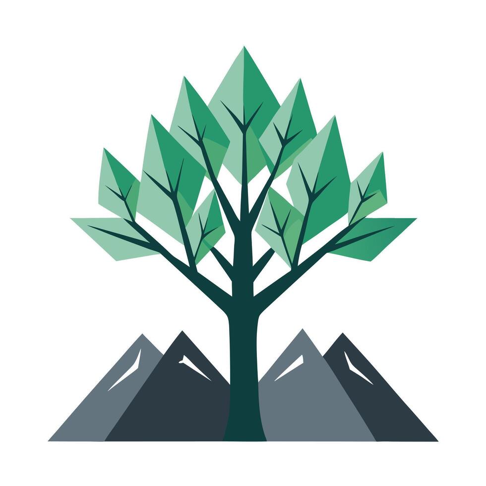 Majestic tree illustration with sharp mountain peaks forming the unique and rugged leaves vector