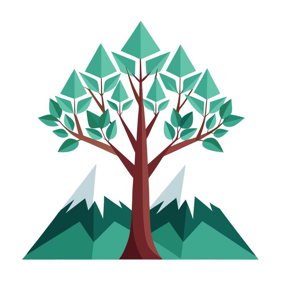 Scenic tree artwork featuring numerous mountain tops creatively arranged as leaves vector
