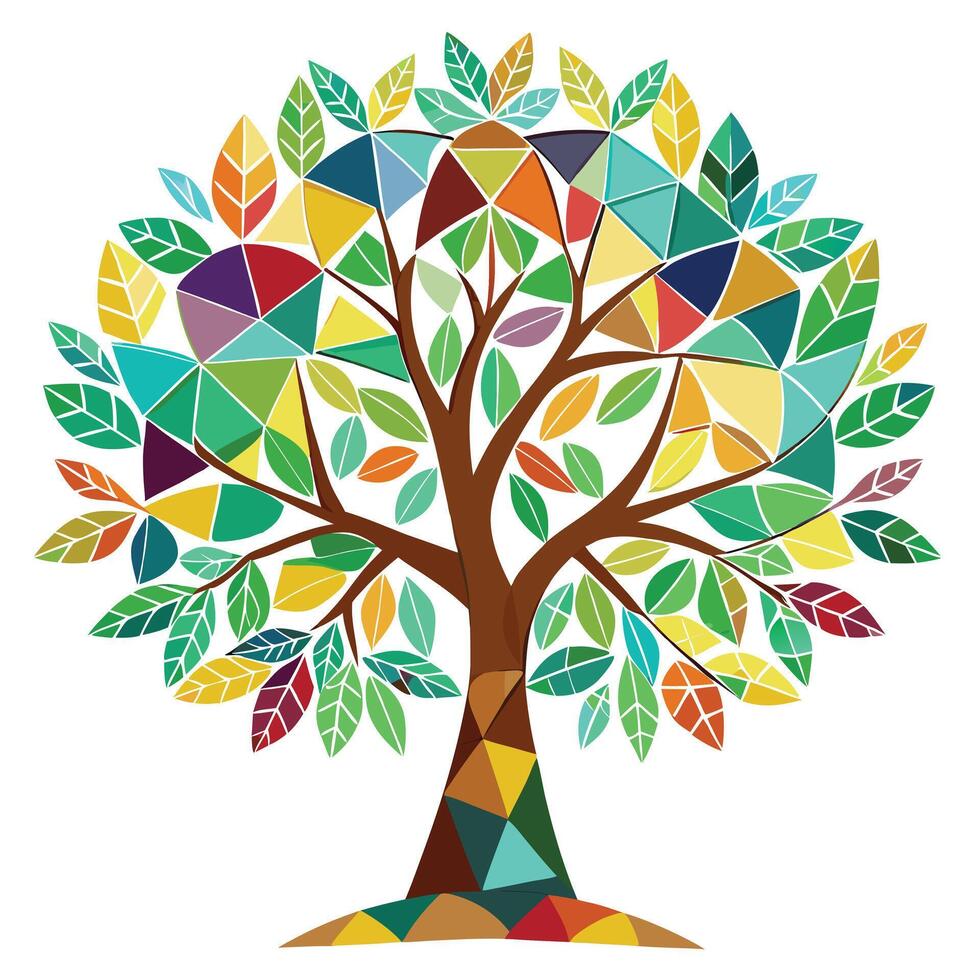 Ornate tree artwork featuring mosaic style tiles creatively arranged as the foliage vector