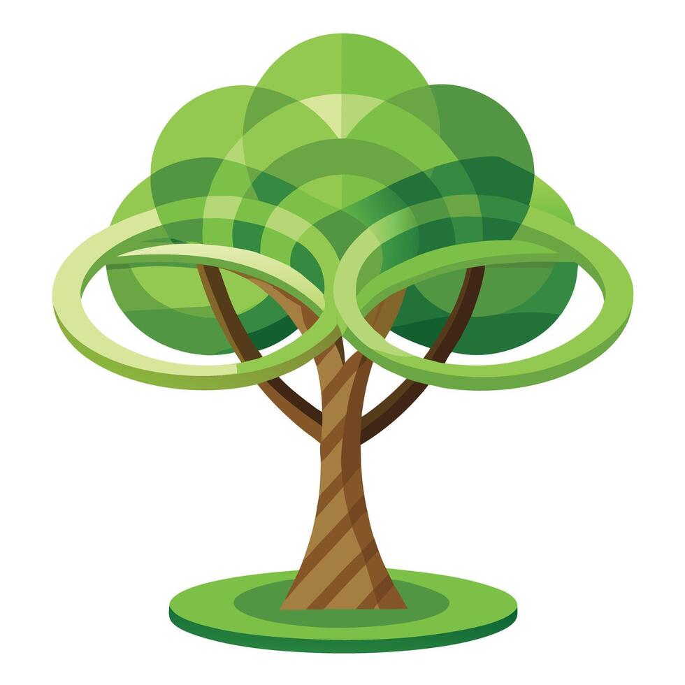 Complex tree graphic showcasing several intersecting rings as its modern and abstract canopy vector