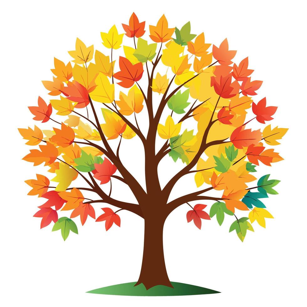 Colorful tree graphic showcasing an arrangement of multicolored autumn leaves on its branches vector