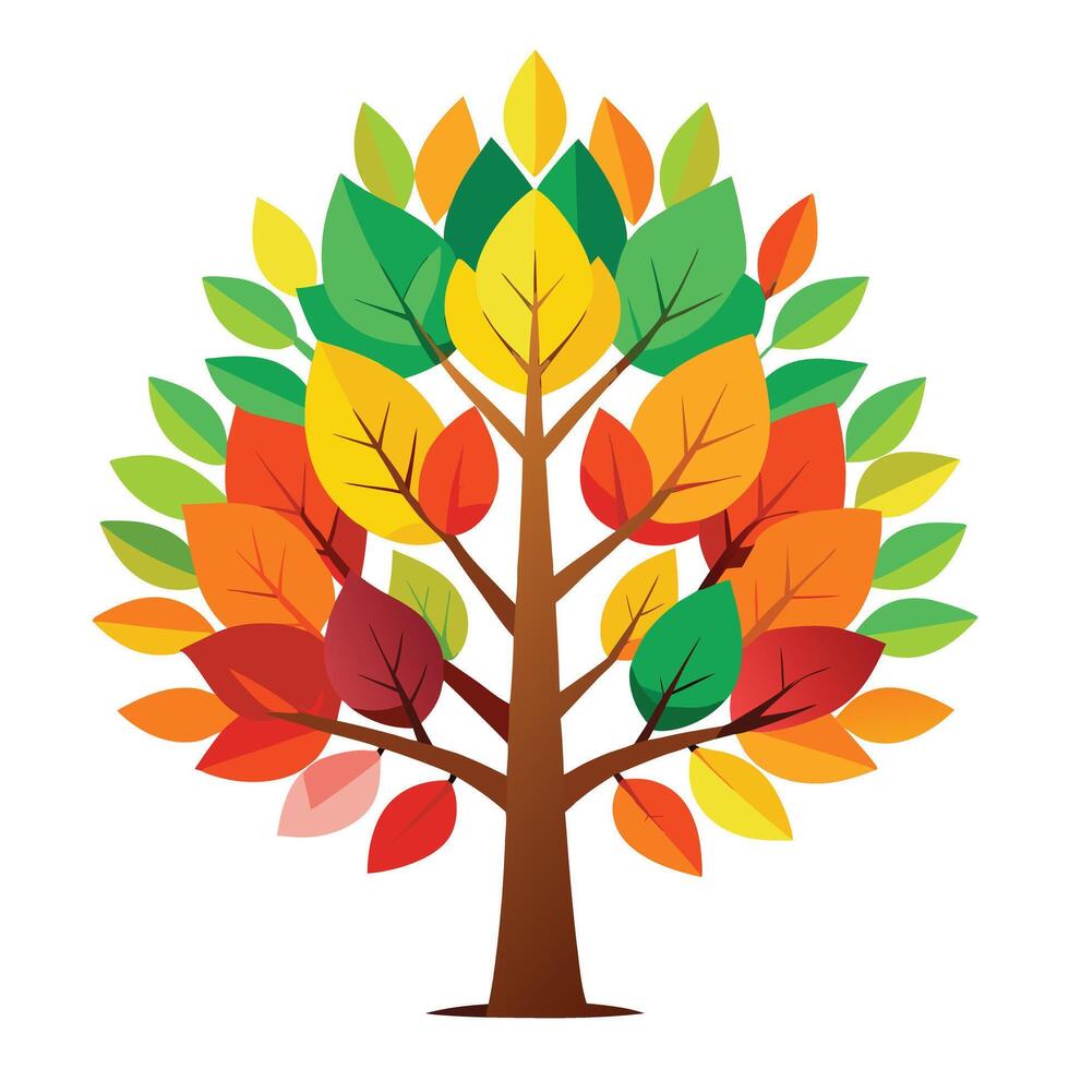 Vibrant tree illustration with multicolored autumn leaves beautifully arranged on branches vector