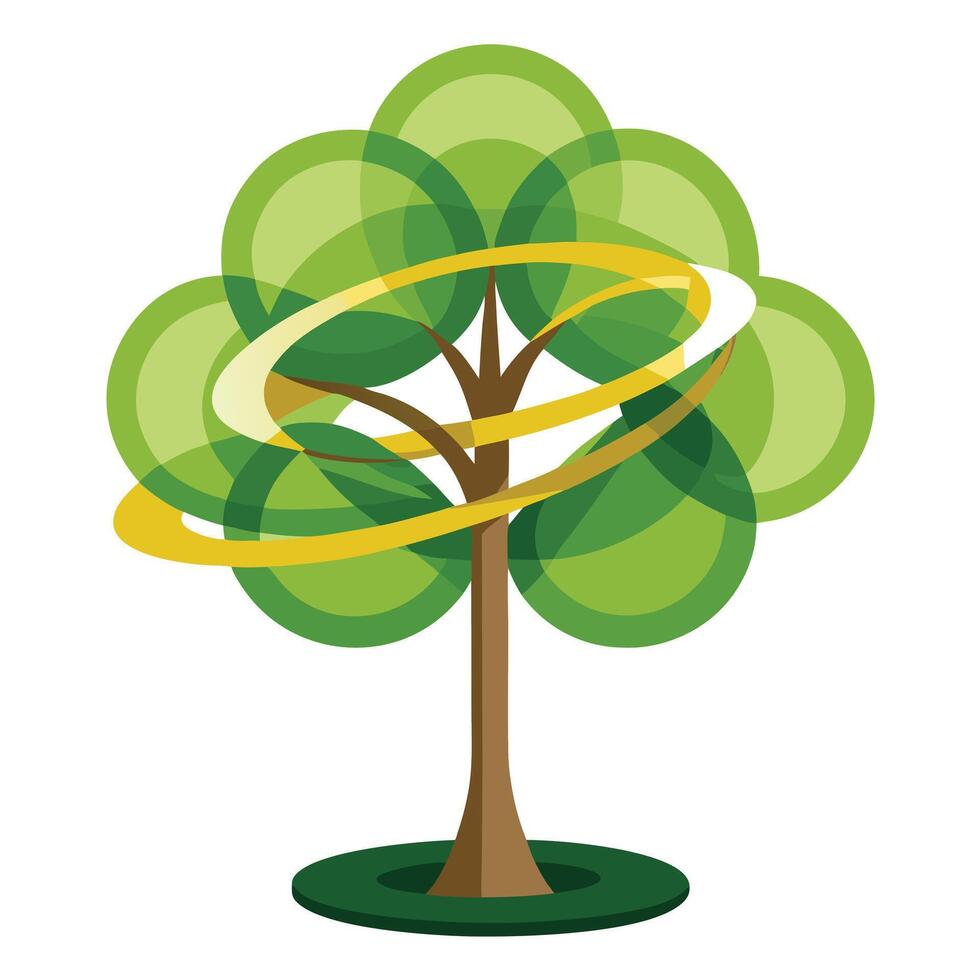 Abstract tree illustration with multiple intersecting rings forming a unique canopy vector