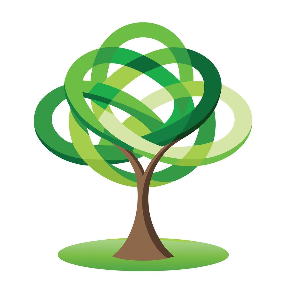 Modern tree design with multiple intersecting rings composing a distinctive and abstract canopy structure vector